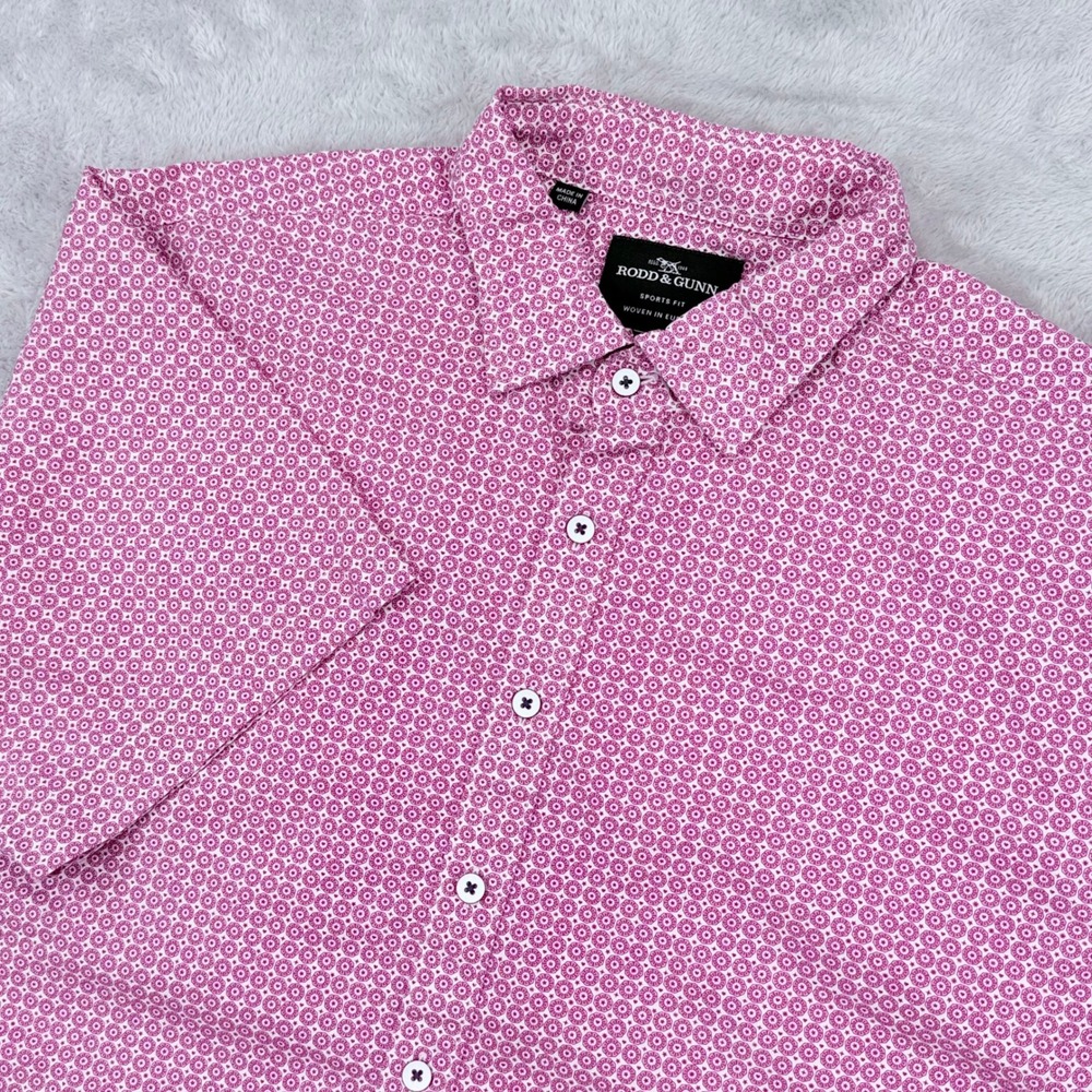Rodd & Gunn Sports Fit Button Down Shirt Mens 2XL Pink Medallion Short Sleeve